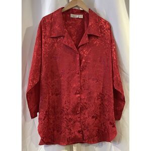 Victoria's Secret‎ Gold Label Red Button-Up Sleep Shirt Size M/L Vintage